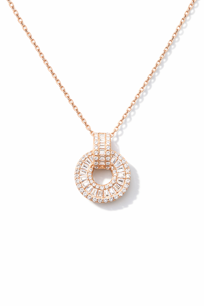 Radiant Halo Circle Pendant Necklace Rose Gold