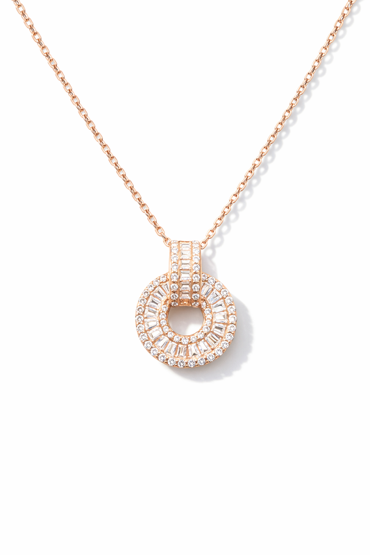 Radiant Halo Circle Pendant Necklace Rose Gold