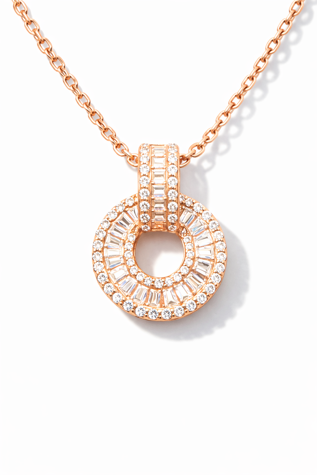 Radiant Halo Circle Pendant Necklace Rose Gold