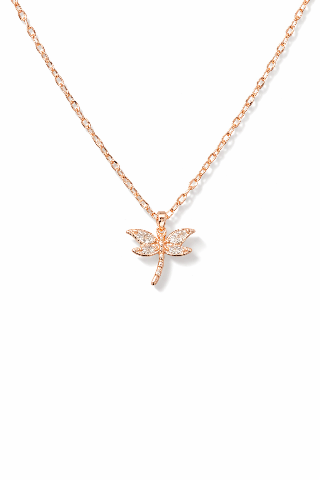 Rose Dragonfly Spark Pendant Necklace Rose Gold