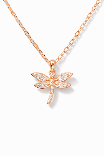 Dragonfly Spark Pendant Necklace Rose Gold