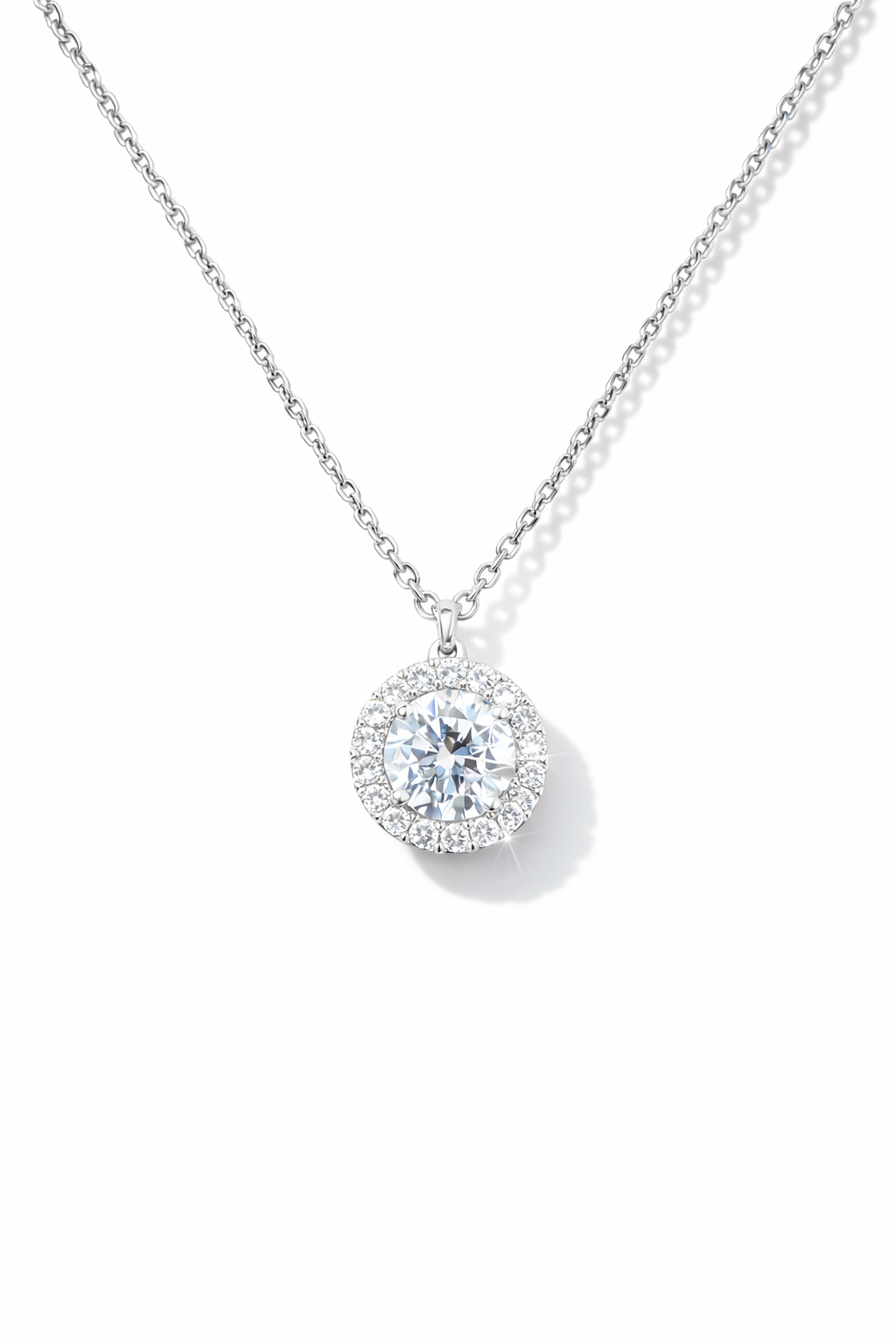Classic Halo Solitaire Pendant Necklace Silver