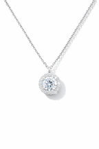 Classic Halo Solitaire Pendant Necklace Silver
