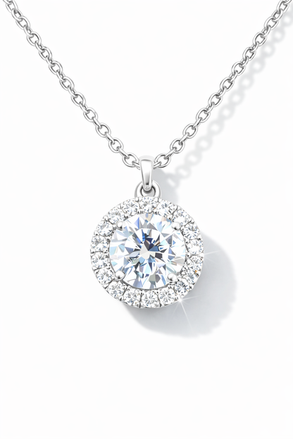 Classic Halo Solitaire Pendant Necklace Silver