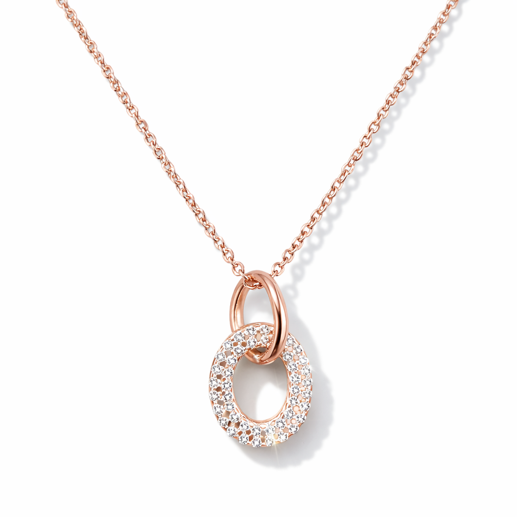 Linked Halo Oval Pendant Necklace Rose Gold