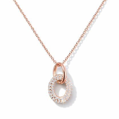 Linked Halo Oval Pendant Necklace Rose Gold