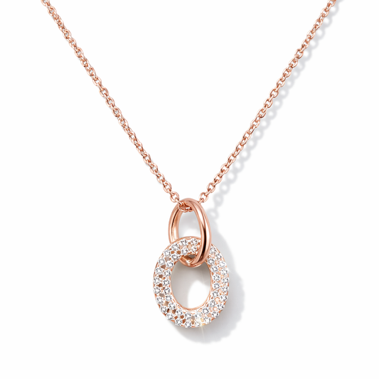Linked Halo Oval Pendant Necklace Rose Gold