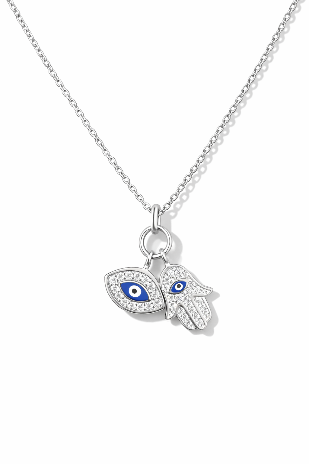 Sacred Shield Evil Eye & Hamsa Necklace Silver