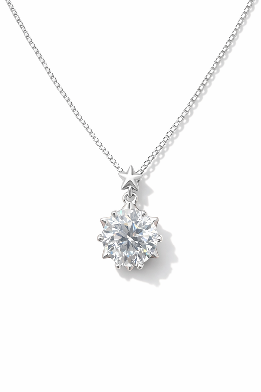 Starlight Solitaire Pendant Necklace Silver