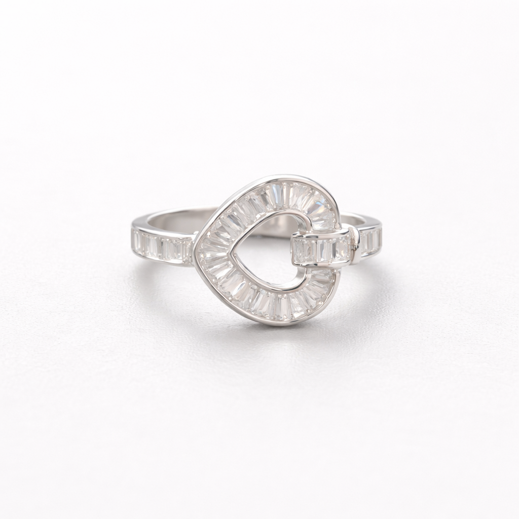 Baguette Heart Curve Ring Silver