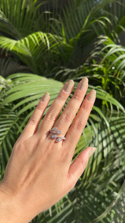Marquise & Emerald Duo Wrap Ring Silver