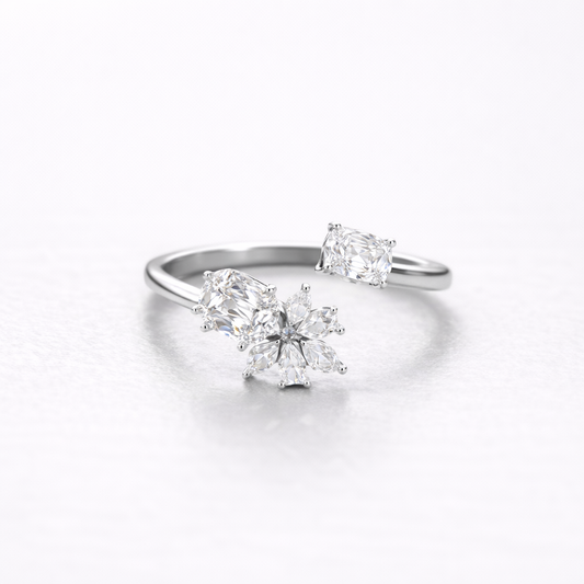 Floral Harmony Open Ring Silver