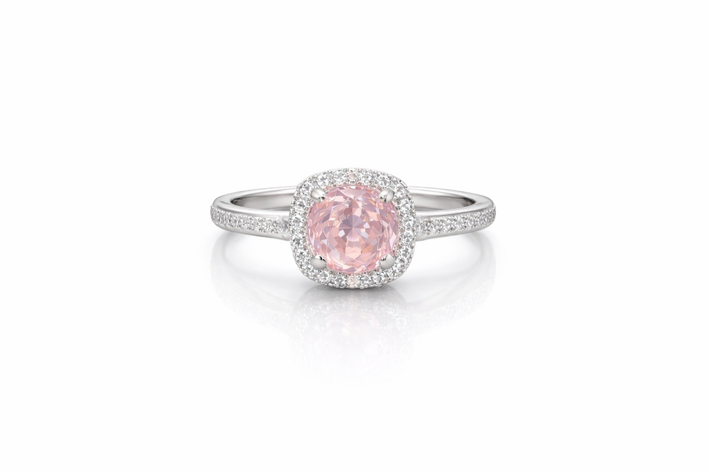 Blush Halo Cushion Ring Silver
