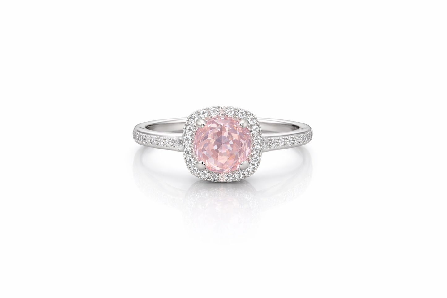 Blush Halo Cushion Ring Silver