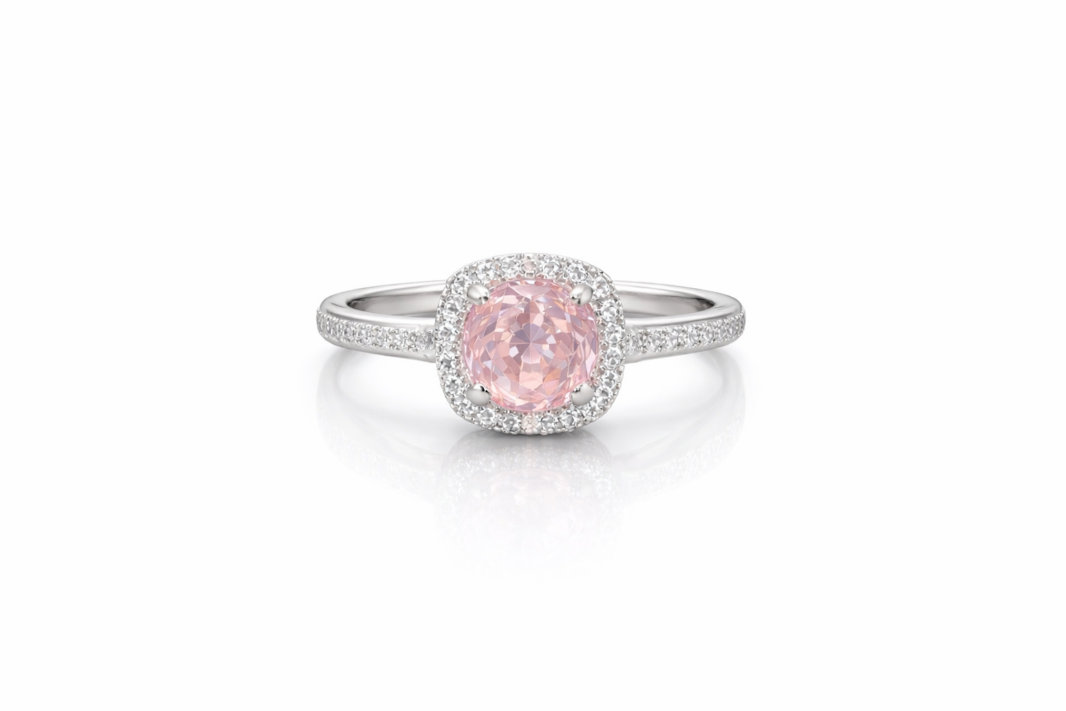 Blush Halo Cushion Ring Silver