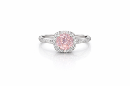 Blush Halo Cushion Ring Silver