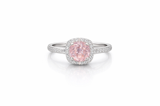 Blush Halo Cushion Ring Silver