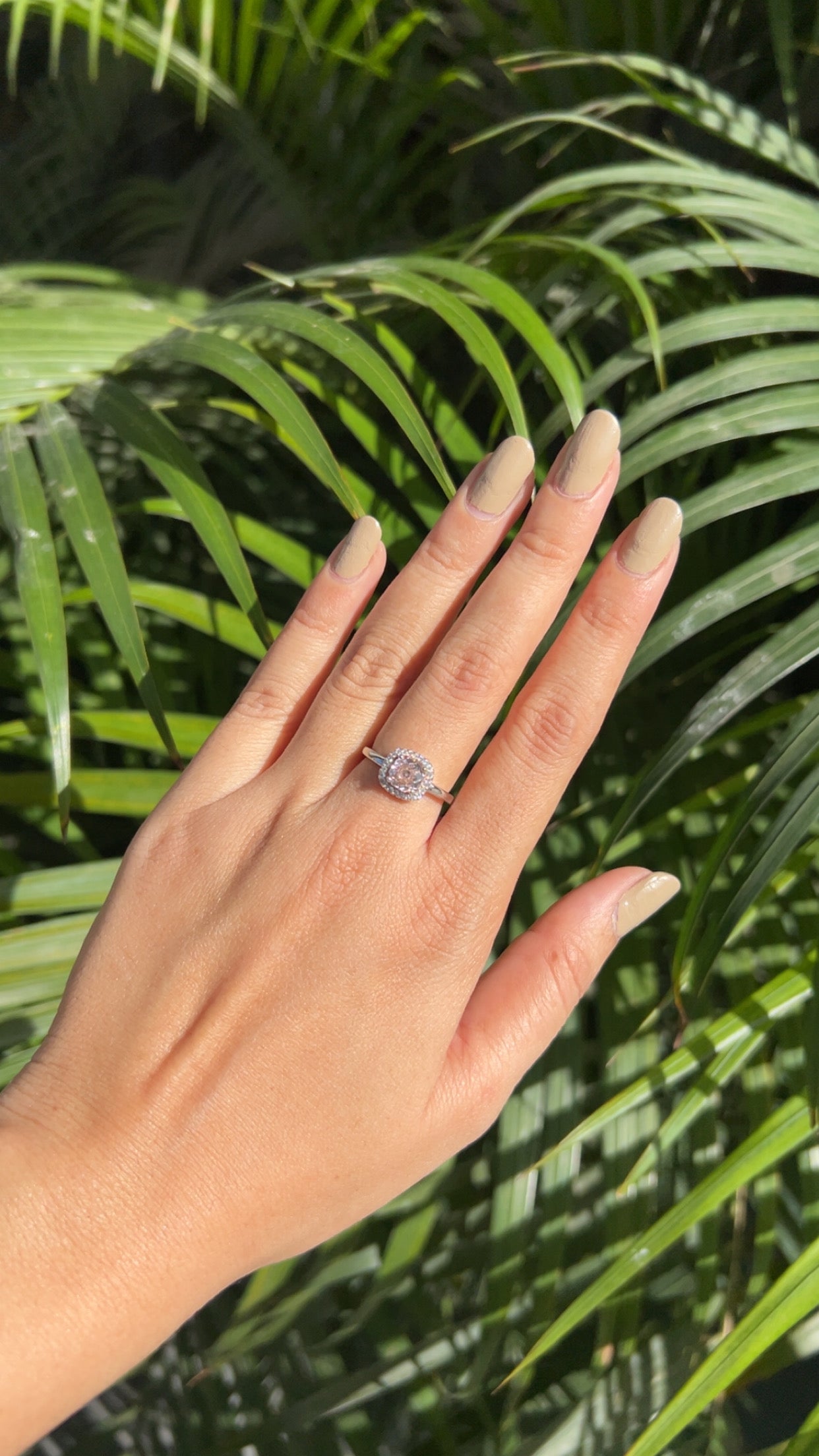 Blush Halo Cushion Ring Silver