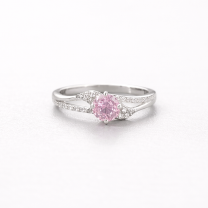 Petal Embrace Pink Solitaire Ring Silver
