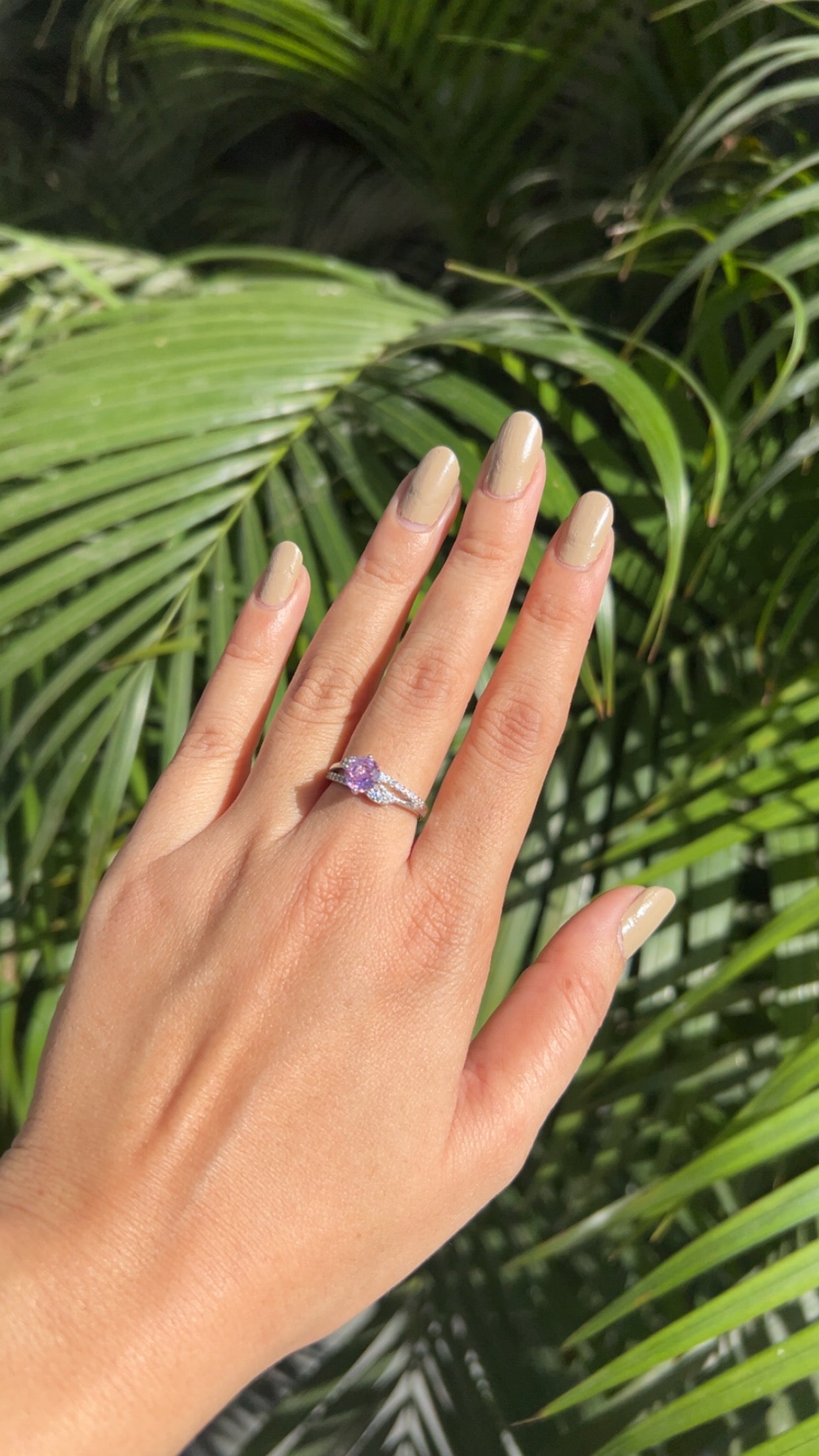 Petal Embrace Pink Solitaire Ring Silver