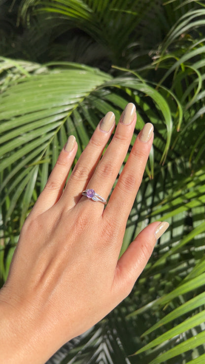 Petal Embrace Pink Solitaire Ring Silver