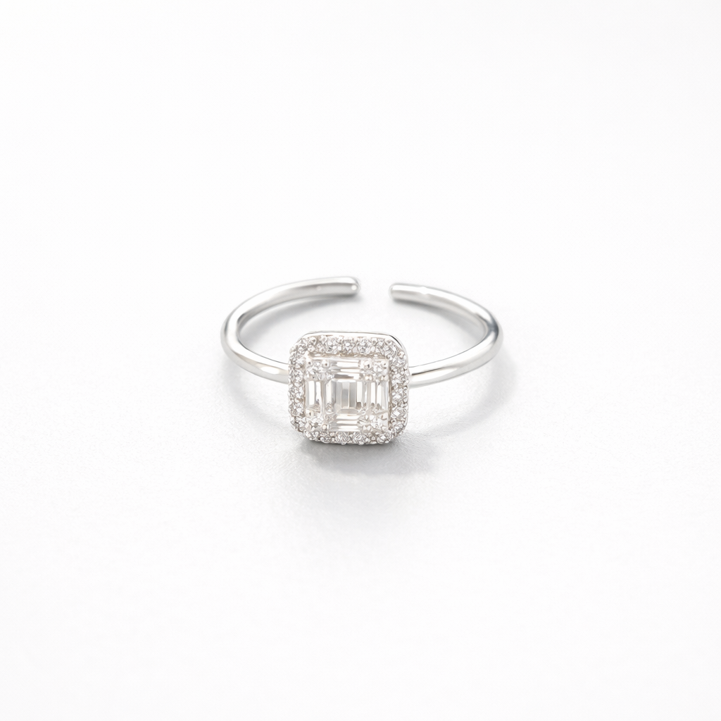 Radiant Square Halo Ring Silver