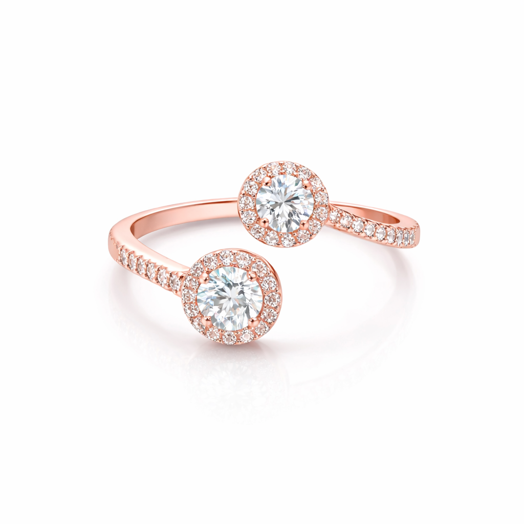 Rose Halo Duo Open Ring Rose Gold