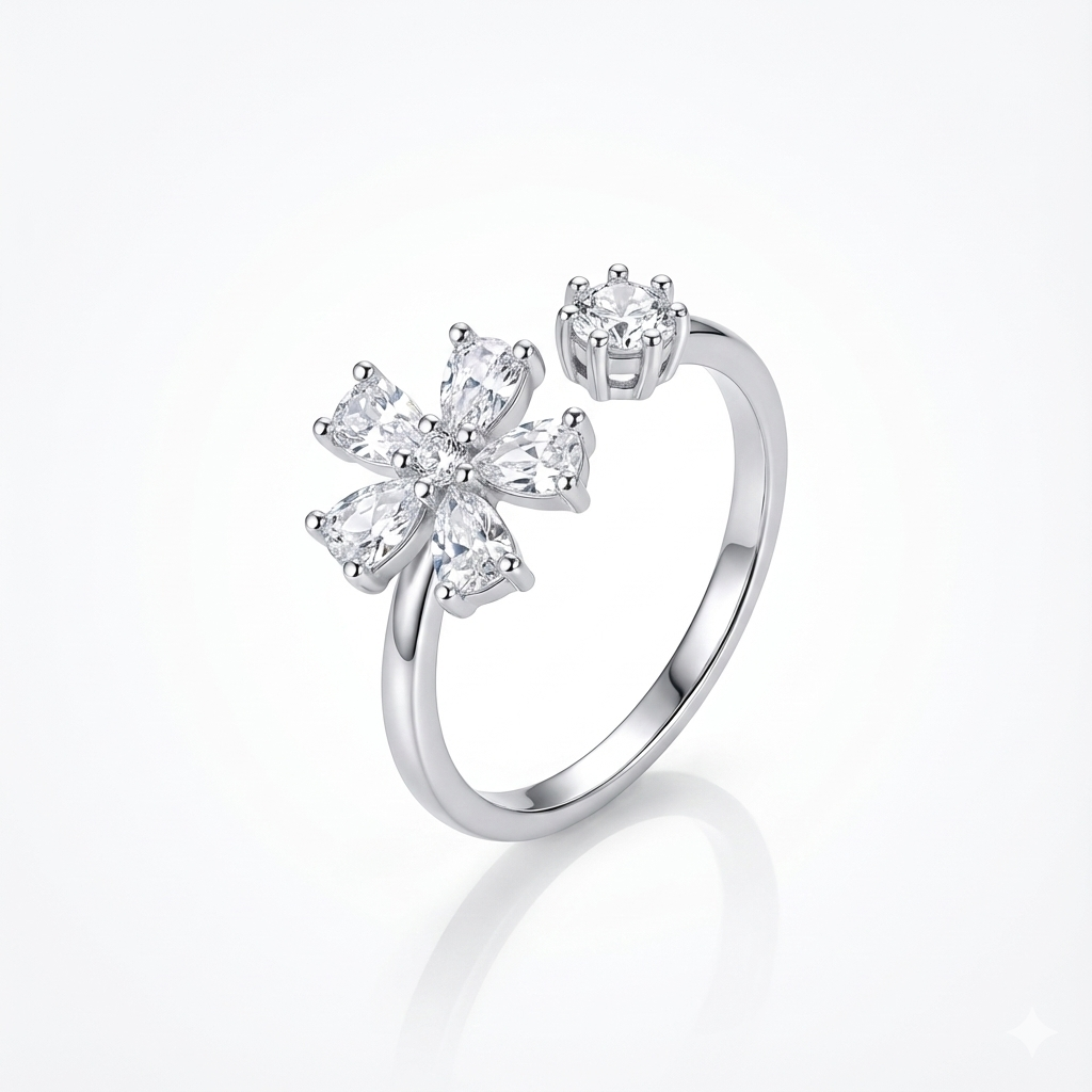 Floral Whisper Bloom Ring Silver