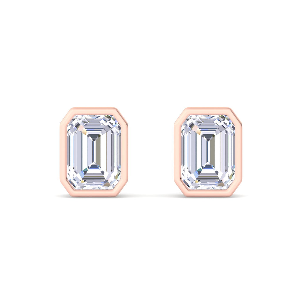 Emerald Cut Bezel Diamond Stud Earrings