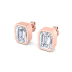 Emerald Cut Bezel Diamond Stud Earrings