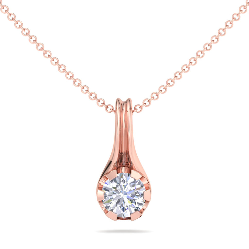 Fluted Teardrop Diamond Solitaire Necklace