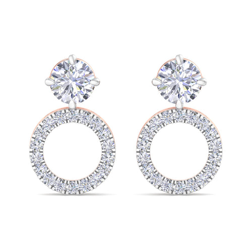 Circle Halo Diamond Drop Earrings