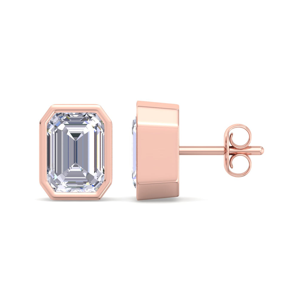 Emerald Cut Bezel Diamond Stud Earrings