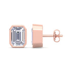 Emerald Cut Bezel Diamond Stud Earrings