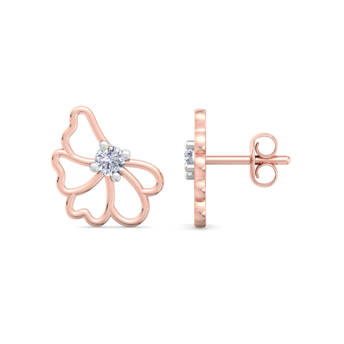 Open Petal Flower Diamond Stud Earrings