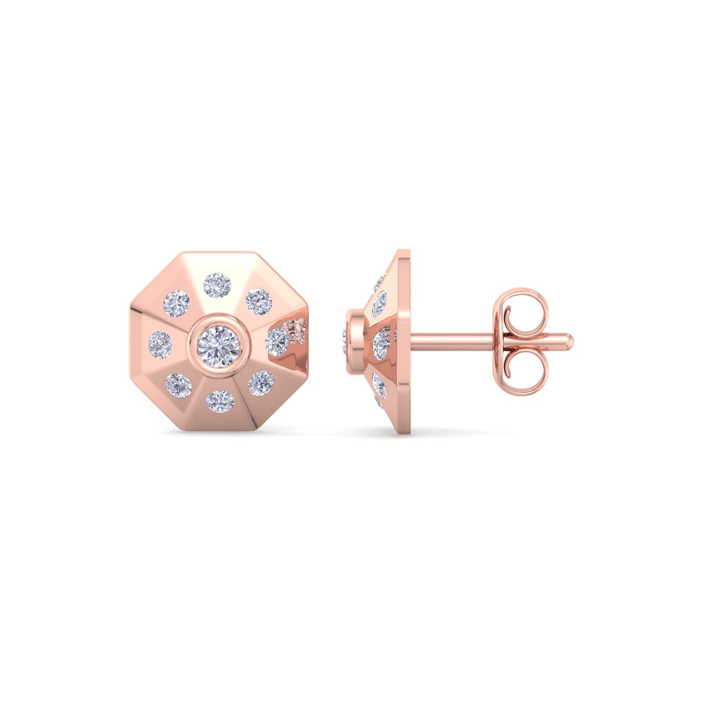 Octagon Starburst Diamond Stud Earrings