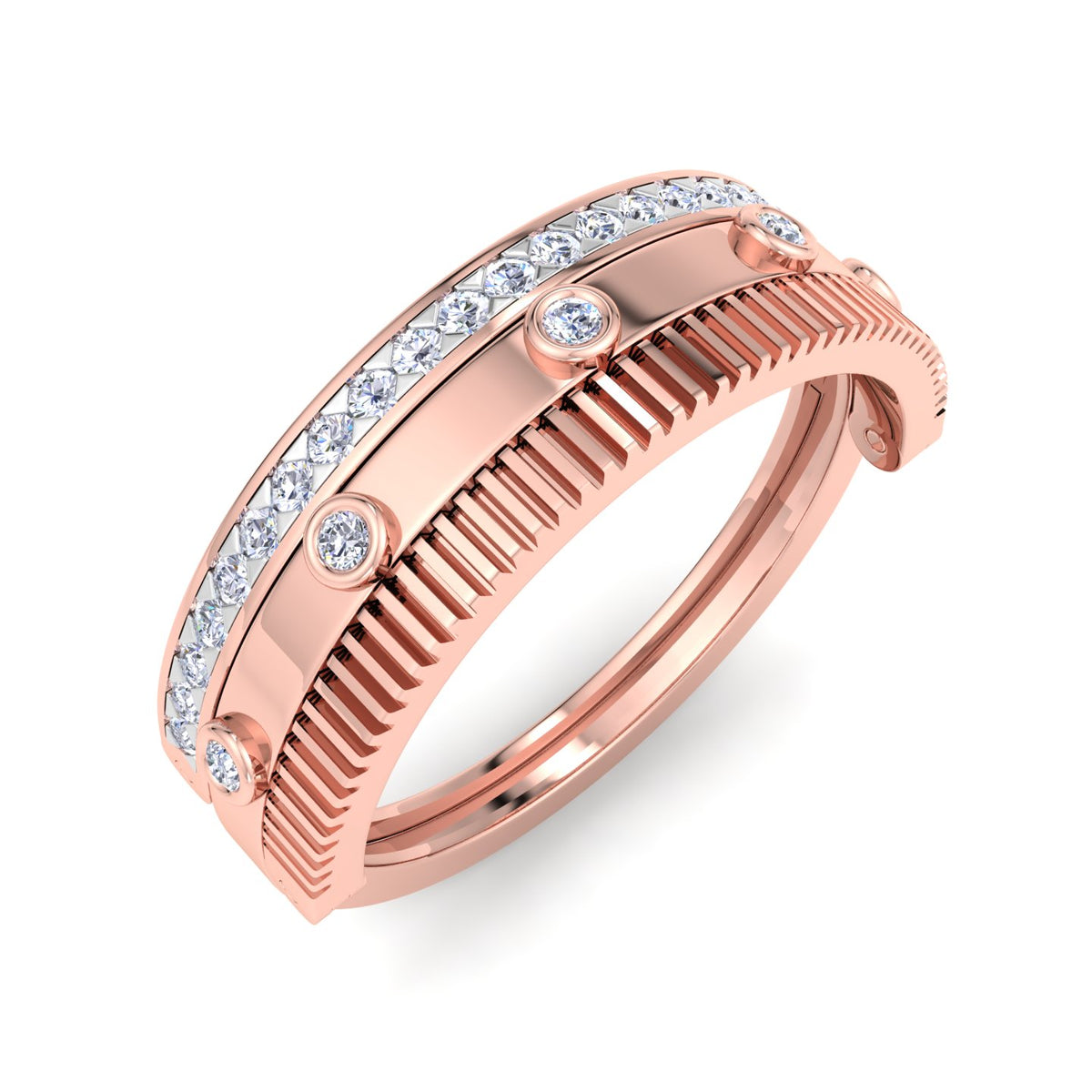 Fluted Two-Tone Diamond Band Ring