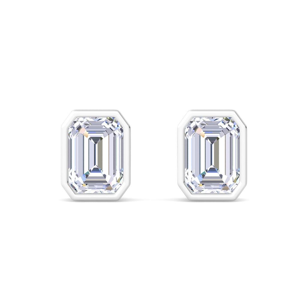 Emerald Cut Bezel Diamond Stud Earrings