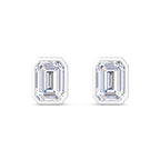 Emerald Cut Bezel Diamond Stud Earrings