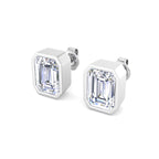 Emerald Cut Bezel Diamond Stud Earrings