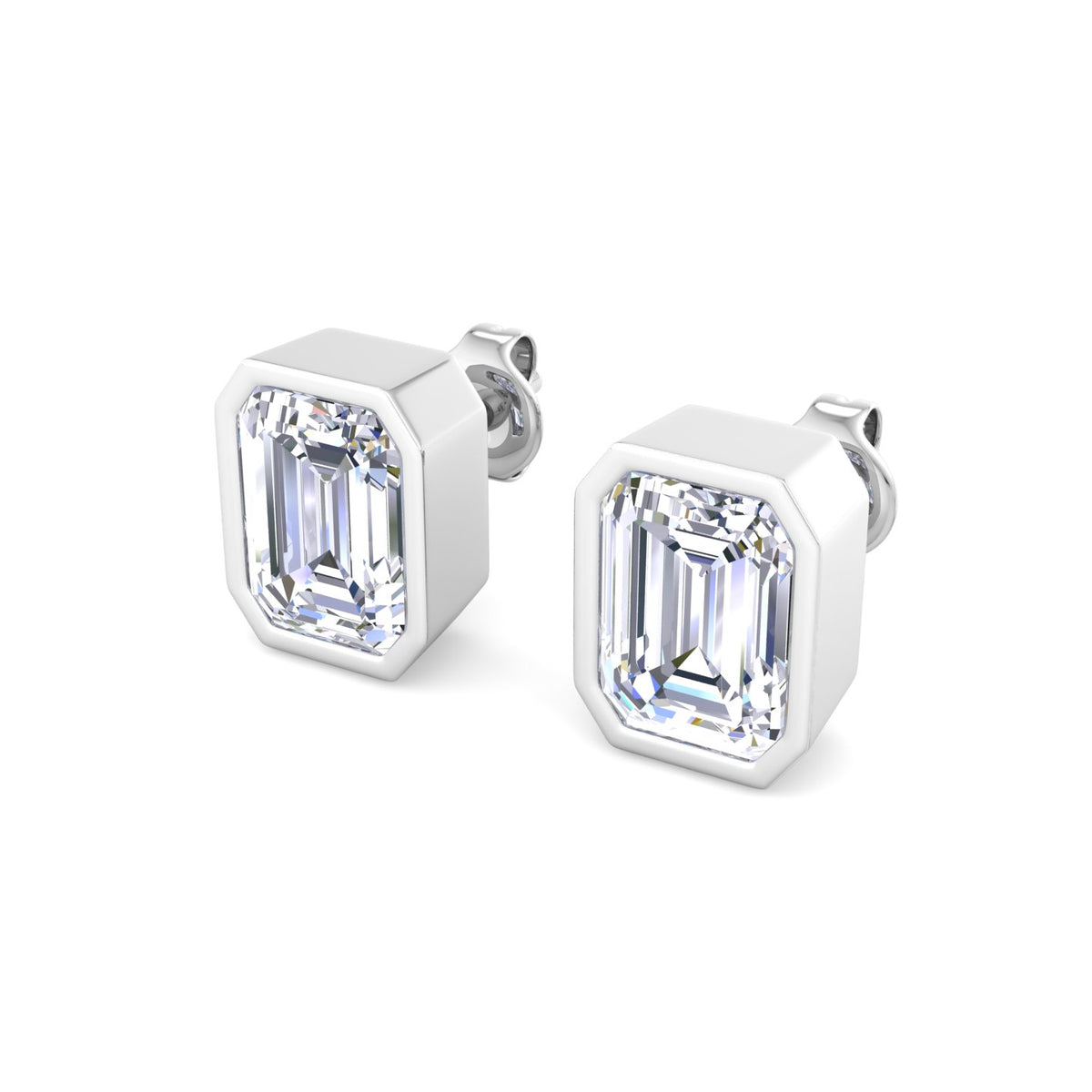 Emerald Cut Bezel Diamond Stud Earrings