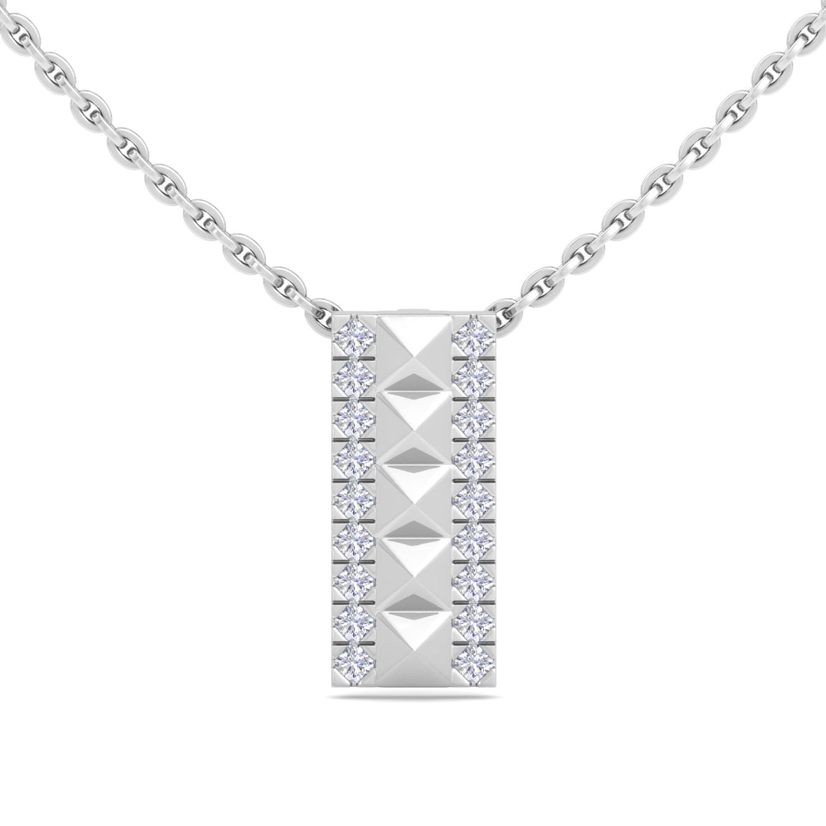 Pyramid Cut Diamond Bar Pendant Necklace