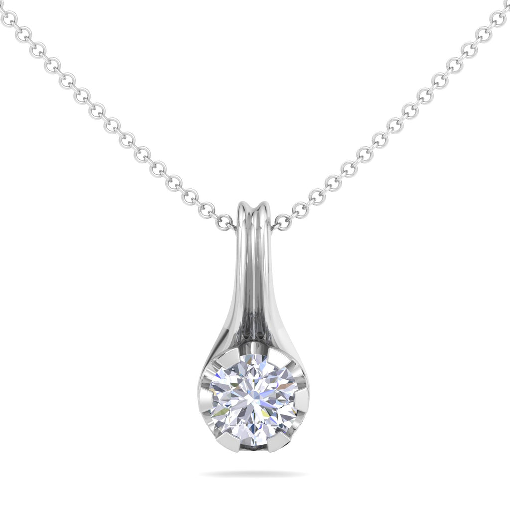 Fluted Teardrop Diamond Solitaire Necklace