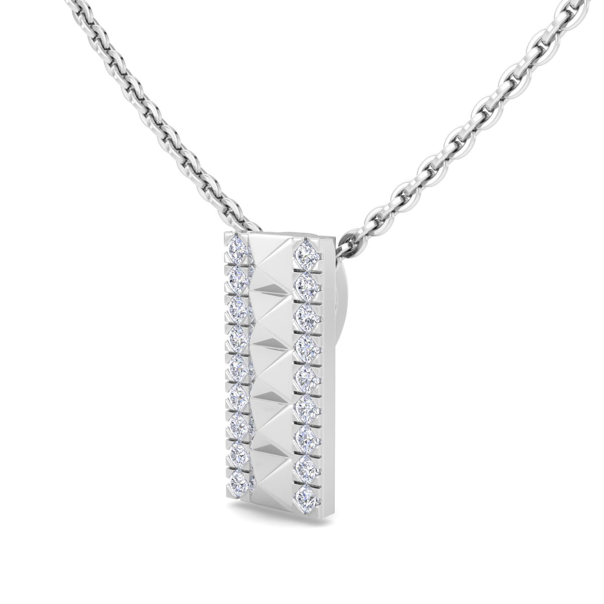 Pyramid Cut Diamond Bar Pendant Necklace
