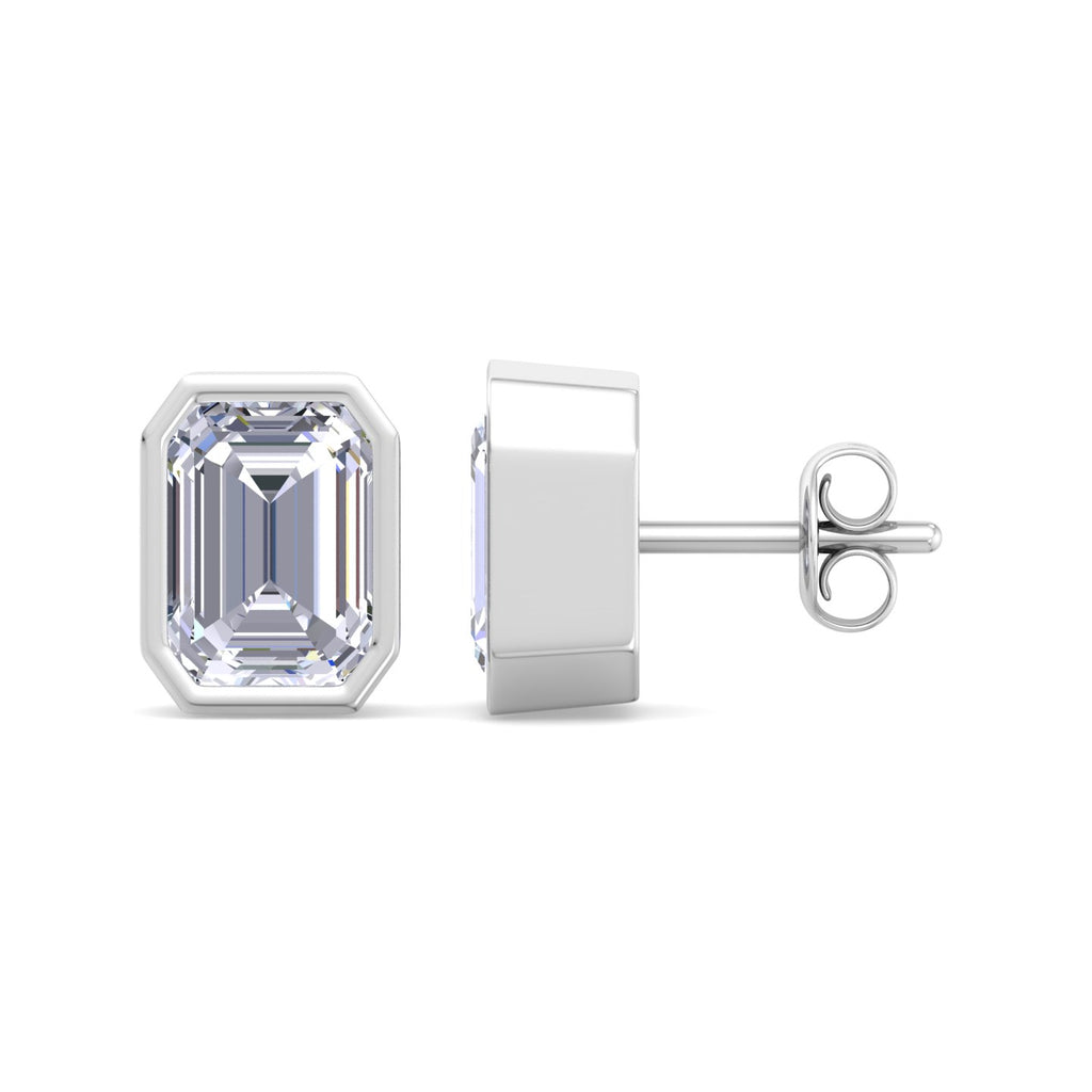 Emerald Cut Bezel Diamond Stud Earrings