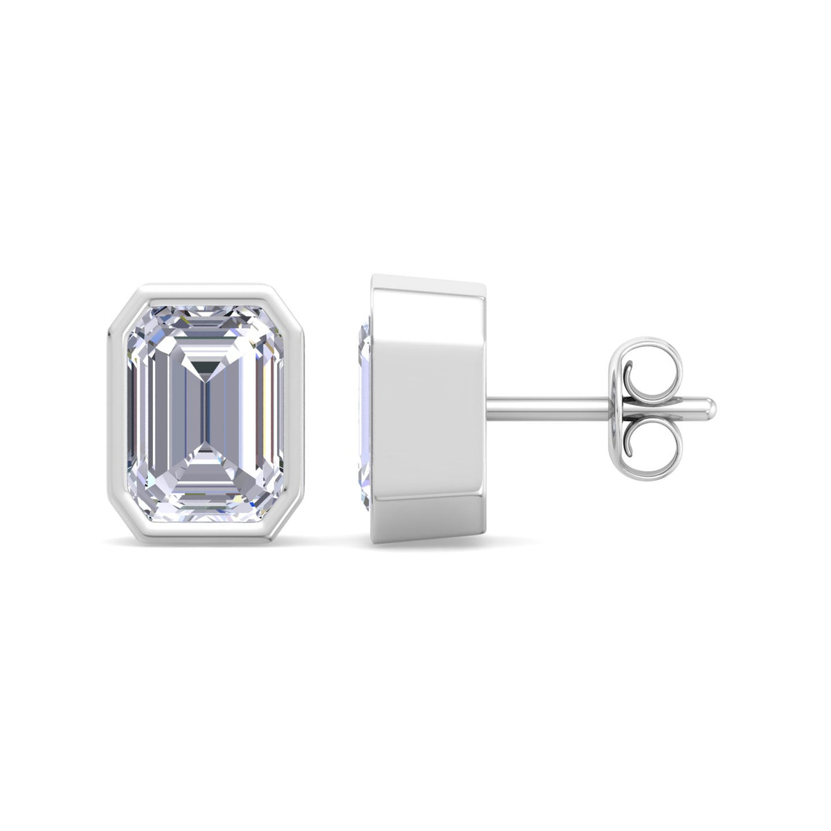 Emerald Cut Bezel Diamond Stud Earrings