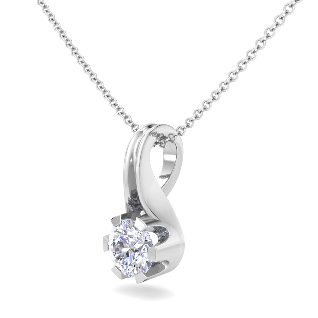 Fluted Teardrop Diamond Solitaire Necklace