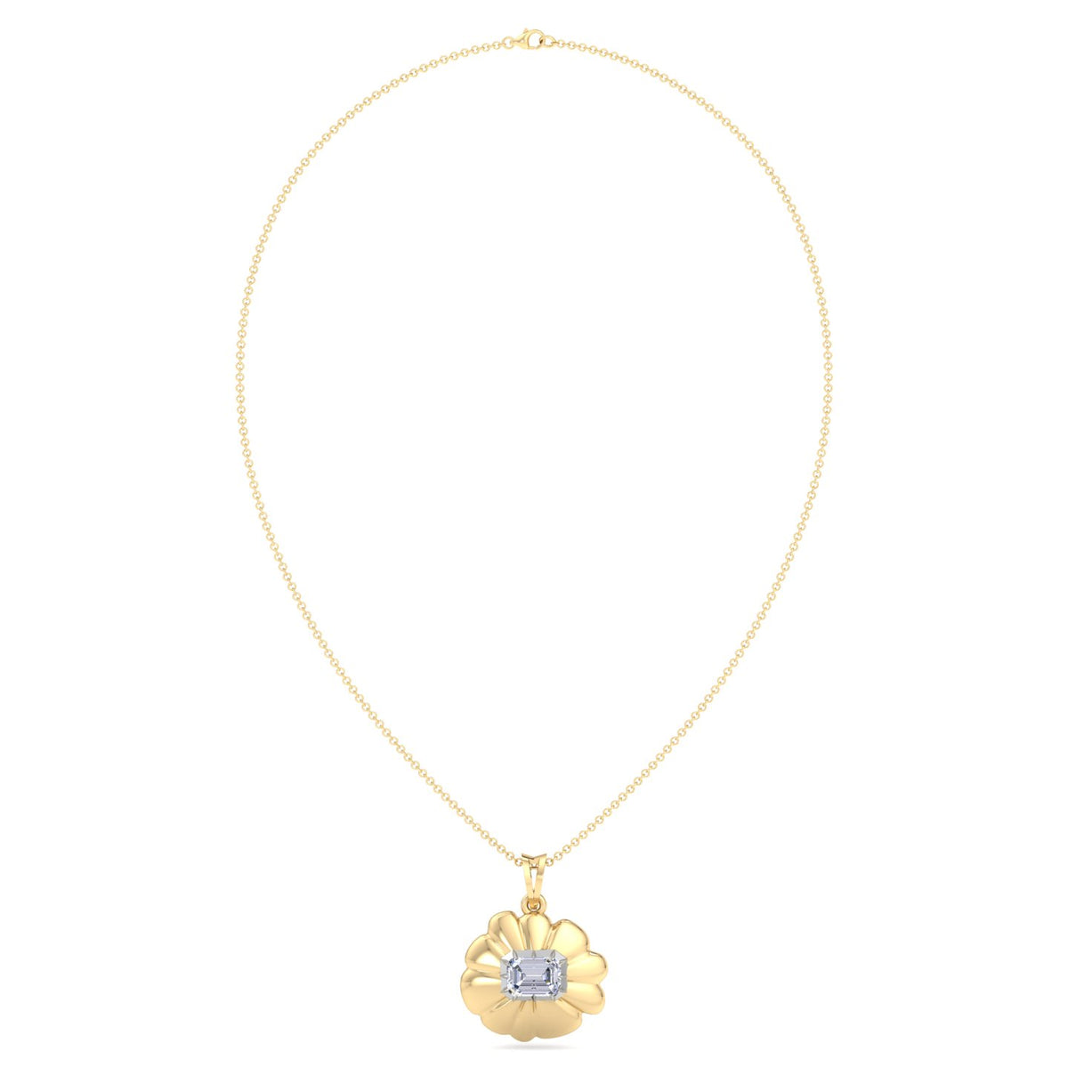 Emerald Cut Diamond Flower Pendant Necklace