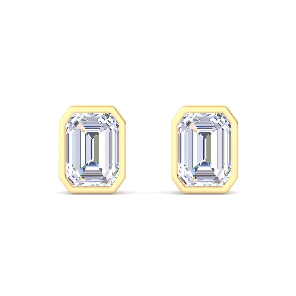 Emerald Cut Bezel Diamond Stud Earrings