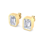 Emerald Cut Bezel Diamond Stud Earrings